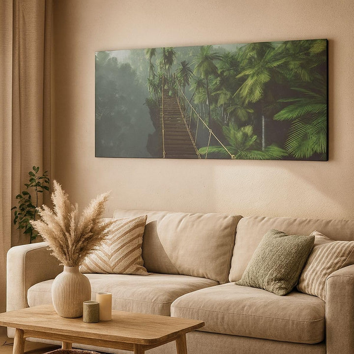 Wandbilder Dekoration Wohnzimmer Dschungel Palme Brücke Panorama Bilder auf Leinwand 120x50cm Leinwa