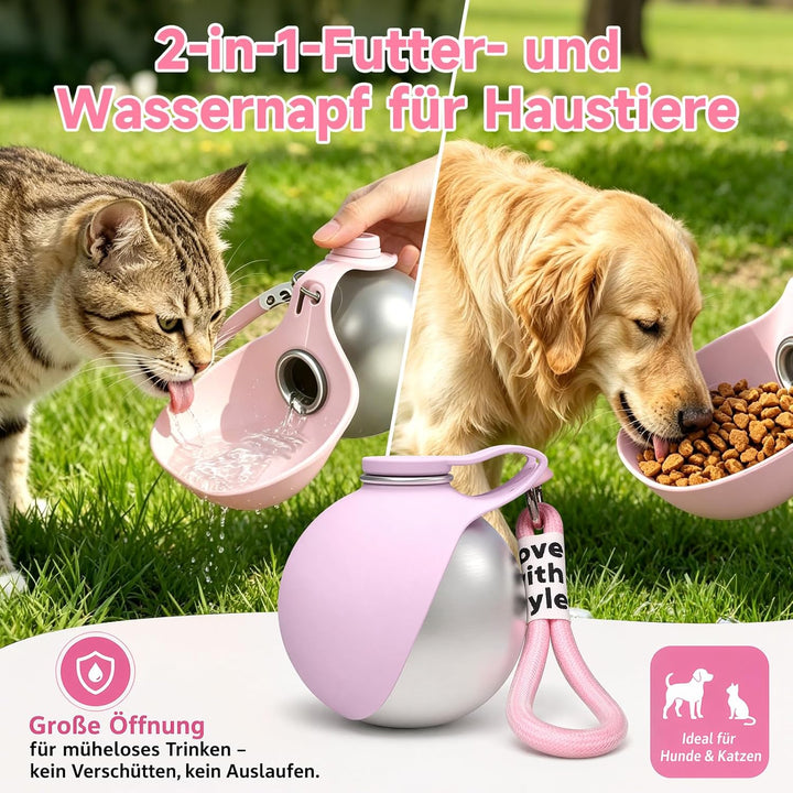 Tragbare Trinkflasche Hunde für Unterwegs, 285ml Edelstahl Hundetrinkflasche mit Faltbarem Silikonna