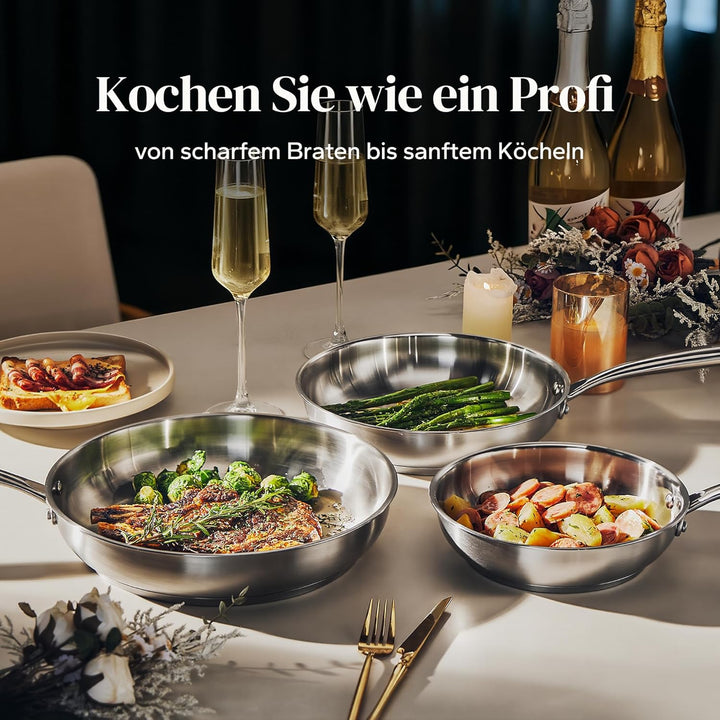Redchef Bratpfanne 28 cm, Edelstahlpfanne unbeschichtet mit genieteter Griff, Edelstahl, Induktionsg
