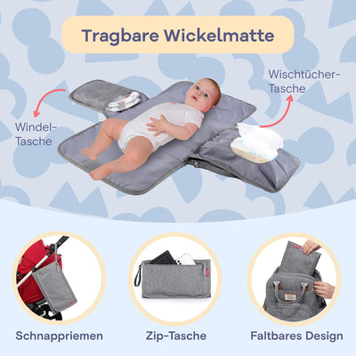 RUVALINO Baby Wickelrucksack Wickeltasche Rucksack mit tragbarer Wickelauflage, Schnullerhalter und