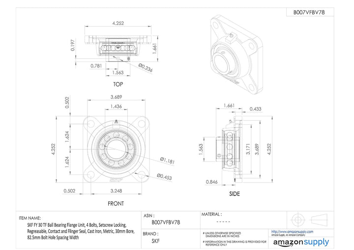 SKF fy-tf Serie Kugellager Flansch, Einheit, 4 Bolt Löcher, Wirbel Lock, regreasable, Kontakt und Fl