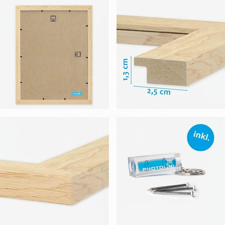 PHOTOLINI Bilderrahmen 40x60 Holz MDF Natur, 3er Set breite 40x60 cm Bilderrahmen mit bruchsicheres