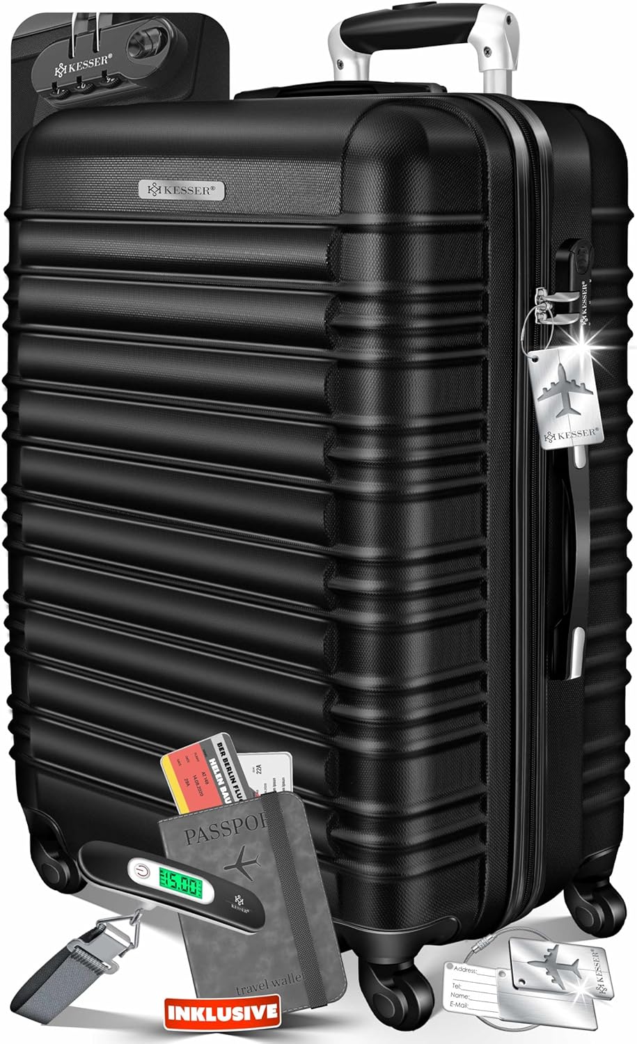 KESSER® Reisekoffer Mittlerer Hartschalen-Koffer Inkl. Kofferwaage + Gepäckanhänger Trolley Gepäck R