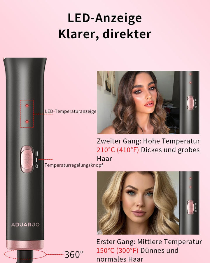 5 in 1 Lockenstab Set mit 3-Barrel Crimper, Austauschbare Keramikaufsätze Schnelles Aufheizen Dual-S