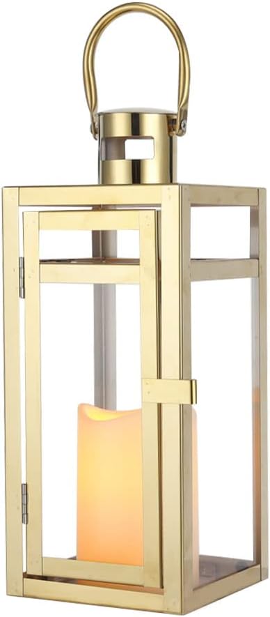 TRIROCKS Dekorative Laterne aus Edelstahl 30 cm hoher Kerzenhalter aus Metall mit klaren Glasscheibe