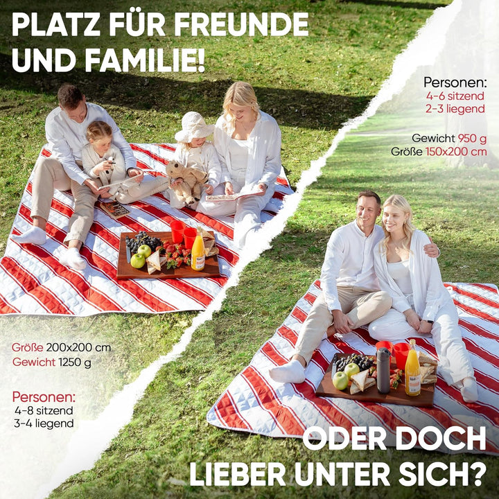 Picknickdecke wasserdicht 150x200cm isoliert & gepolstert - Stranddecke sandfrei – ideal für Camping