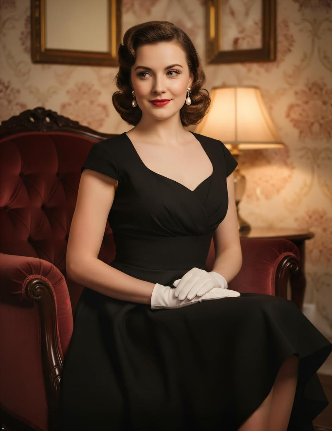 Bbonlinedress 1950er Vintage Retro Cocktailkleid Rockabilly V-Ausschnitt Faltenrock Abendkleid Party