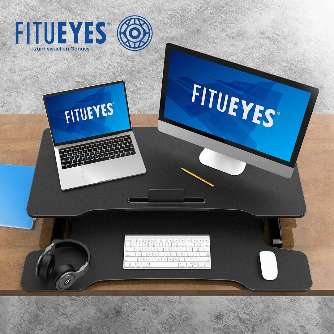 FITUEYES Höhenverstellbar Schreibtischaufsatz Büro Sitz Steh Computertisch 92 * 40 cm Stehpult mit T