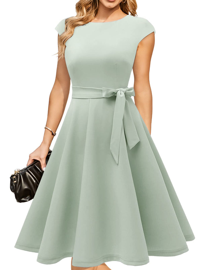 DRESSTELLS Damen Vintage Retro 1950er Cocktaikleid A-Line Swing Festlich Midilang Kleid Lightgreen M
