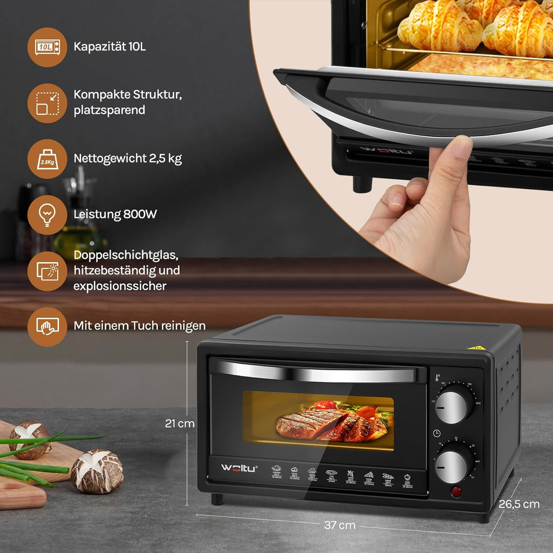 WOLTU Minibackofen 12 Liter, 800 Watt Toasterofen | Pizzaofen | Backblech mit Timer Mini Backofen fü