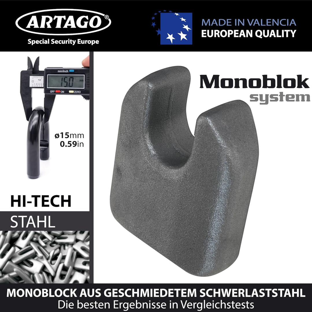 Artago 68T/B Hochwertiges Vorhängeschloss MONOBLOK Geschmiedeter Stahl Höchster Stärke, Zulassung So
