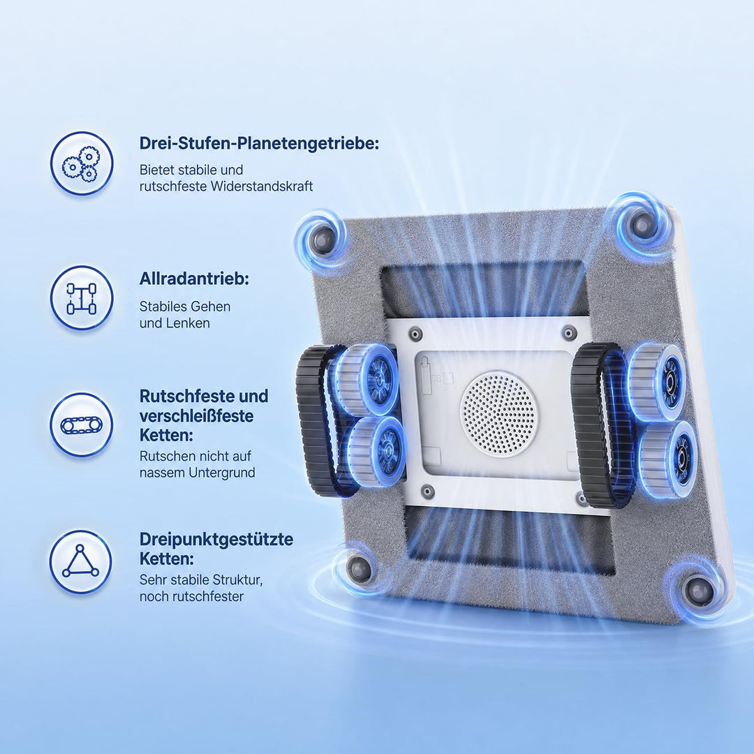 Fensterputzroboter, 9000Pa, Doppelwalzenbürste, für alle Fenster Weiss, Weiss