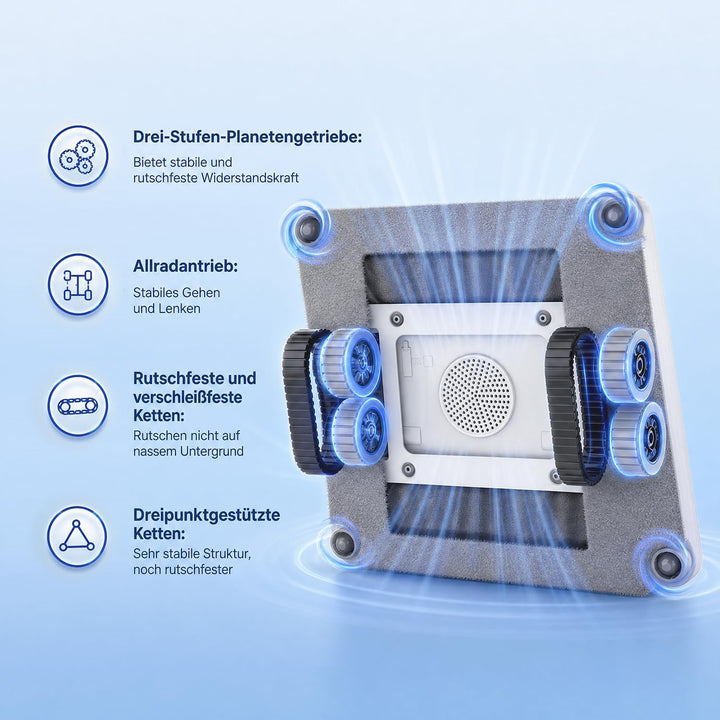 Fensterputzroboter, 9000Pa, Doppelwalzenbürste, für alle Fenster Weiss, Weiss