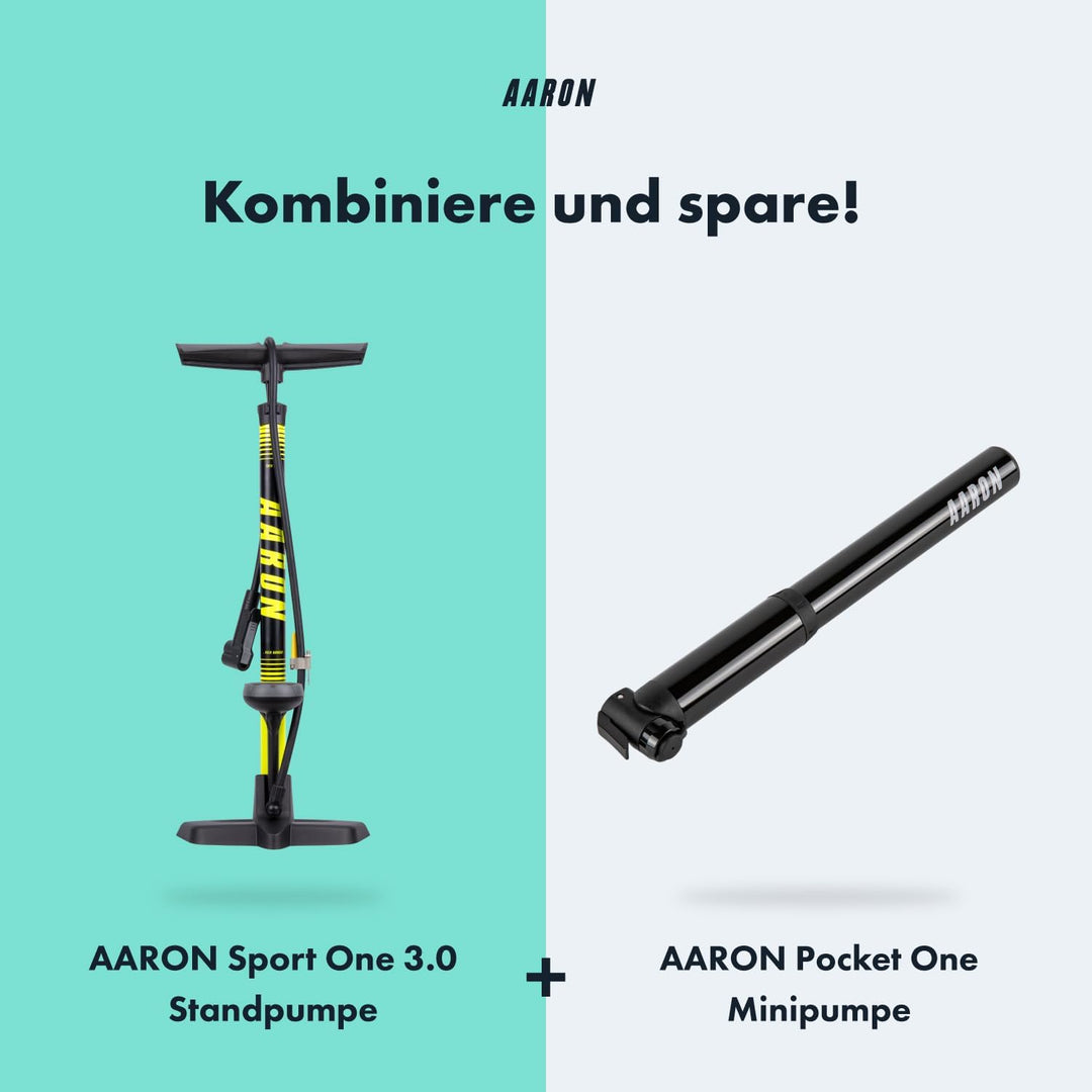 AARON Sport One Fahrrad Standpumpe mit Manometer für alle Ventile | Hochdruck Fahrradpumpe inkl. Bal