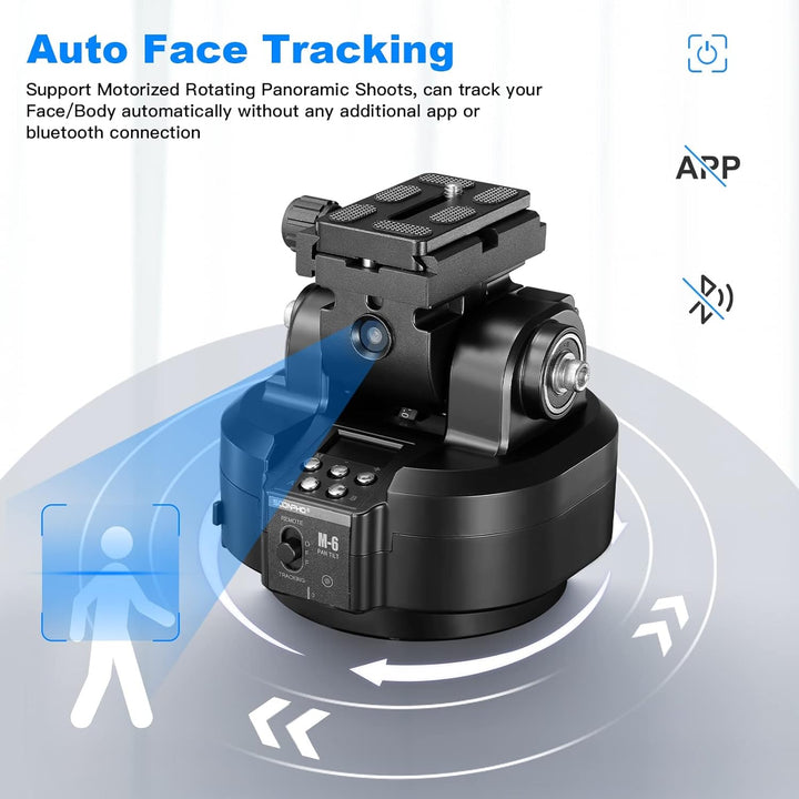 Soonpho M6 Auto Face Tracking Motorized Rotating Panoramic Tripod Head, AI Smart Face Body Tracking