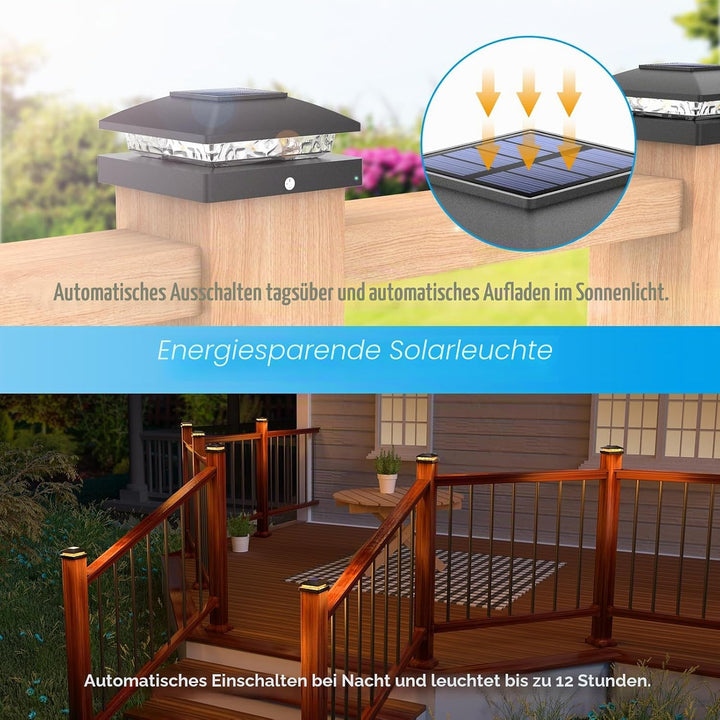 VOLISUN 10x10 Solar Pfostenleuchten, Wasserdichte Solar Zaunpfostenleuchten für Aussenbereich für Ho