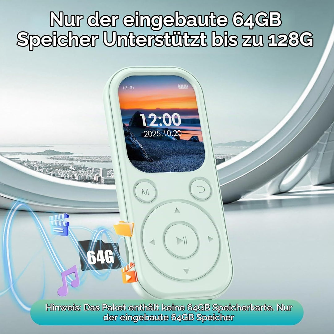 64 GB MP3-Player mit Bluetooth 5.3, tragbarer Musik-Player mit HiFi-Klangqualität und FM-Radio, 300