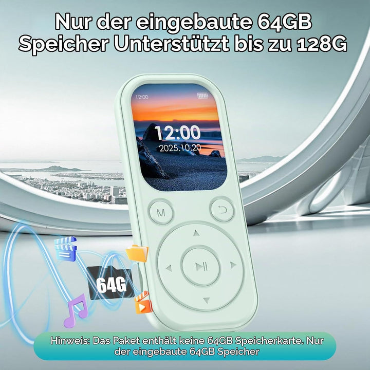 64 GB MP3-Player mit Bluetooth 5.3, tragbarer Musik-Player mit HiFi-Klangqualität und FM-Radio, 300