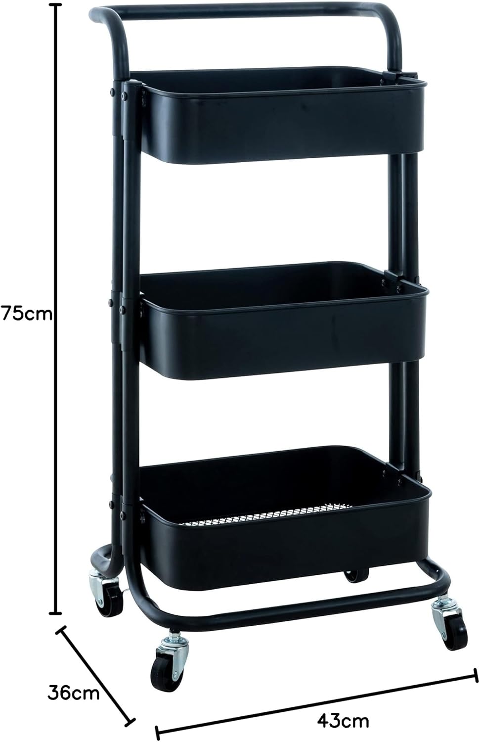 CLP Trolley Mailo I Arbeitswagen Mit 3 Ebenen I Beistelltisch Mit Rollen I Metall Rollwagen Mit 2 Br