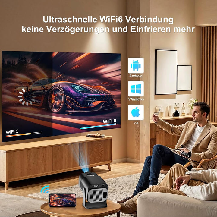 Salange Beamer,Kompatibel mit Netflix,4k heimkino Unterstützt,Handy Projektor Smart Mini Beamer für