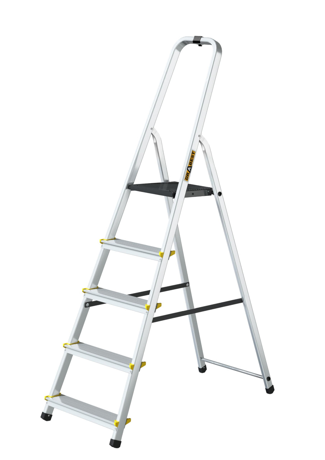 Drabest - PRO Haushaltsleiter - Stehleiter - 5 Stufen - Arbeitshöhe 2,97m - Klappleiter aus Aluminiu