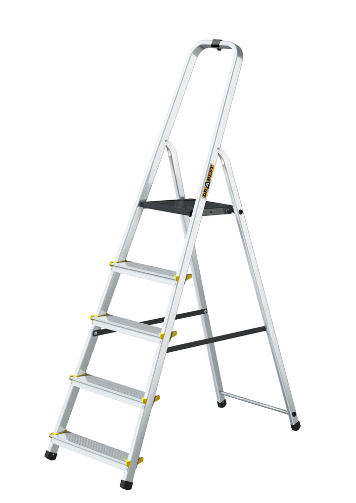 Drabest - PRO Haushaltsleiter - Stehleiter - 5 Stufen - Arbeitshöhe 2,97m - Klappleiter aus Aluminiu