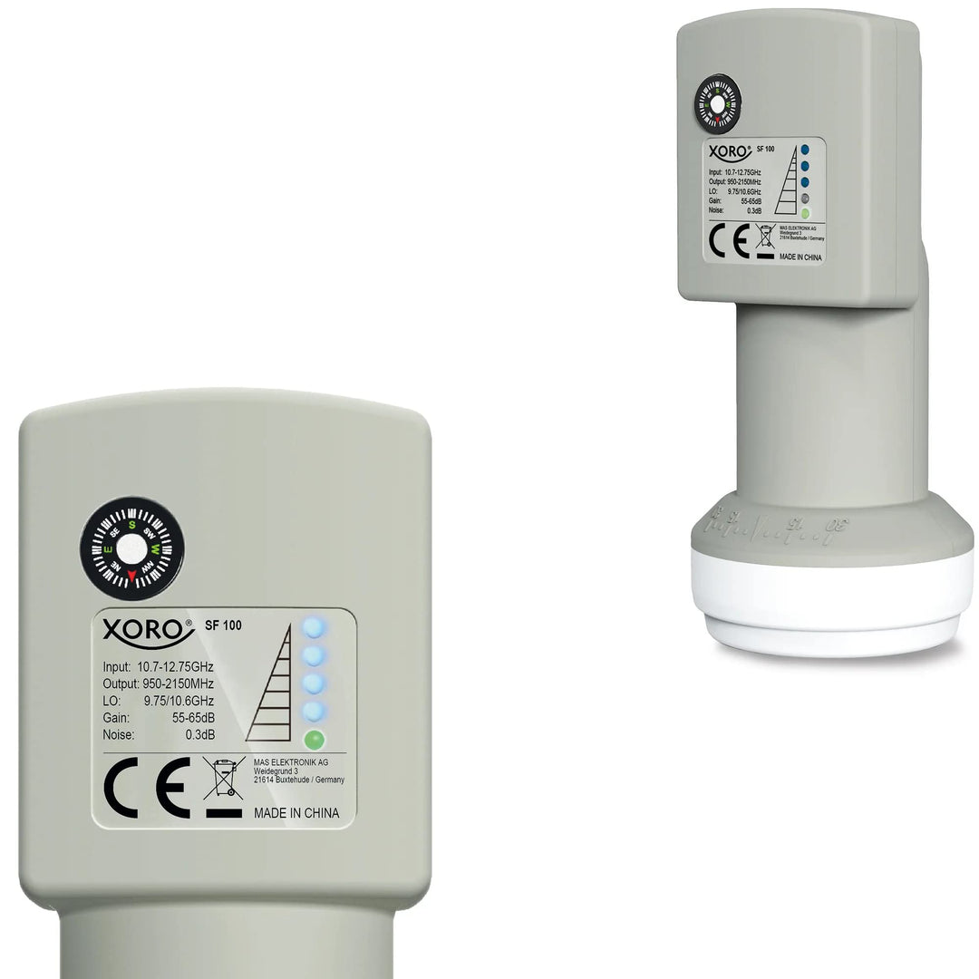 XORO Single LNB mit integriertem digitalem SAT-Finder, SF100, ideal für Camping, schnelle und einfac