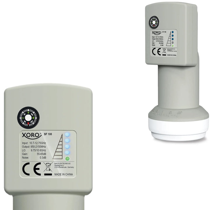 XORO Single LNB mit integriertem digitalem SAT-Finder, SF100, ideal für Camping, schnelle und einfac