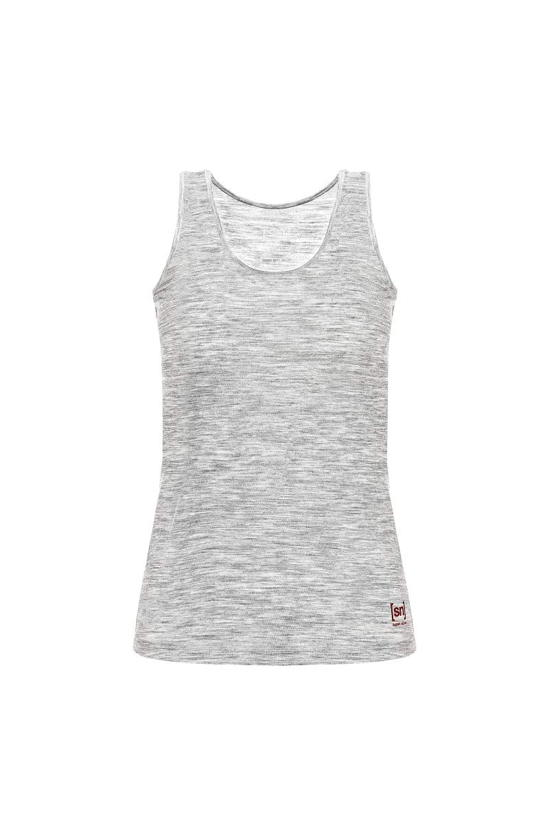 super.natural Dünnes Damen Tank Top, Mit Merinowolle, W BASE TANK 140 Hellgrau Meliert M, Hellgrau M