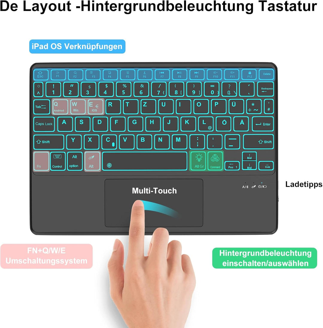Tastatur Hülle mit Touchpad für iPad 10.2 Zoll (9/8/7 Generation) 2021/2020/2019, 7 Farben Beleuchtu