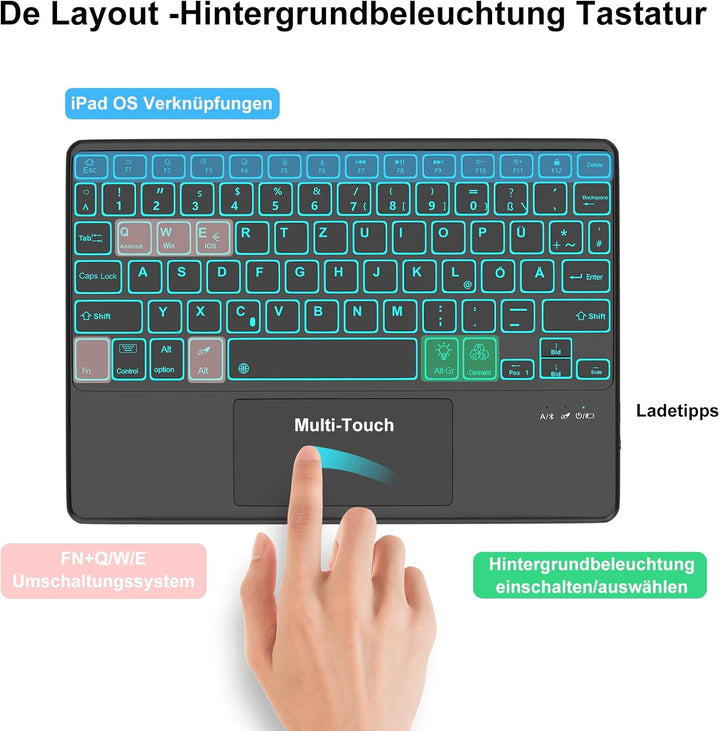 Tastatur Hülle mit Touchpad für iPad 10.2 Zoll (9/8/7 Generation) 2021/2020/2019, 7 Farben Beleuchtu