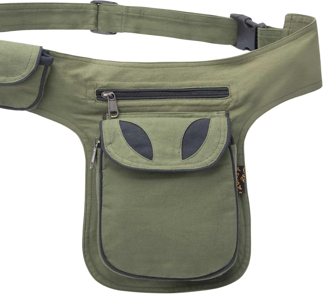 Kunst und Magie Goa Schulter-Bauchtasche Gürteltasche Hippie Psy Army Green / Schwarz, Army Green /