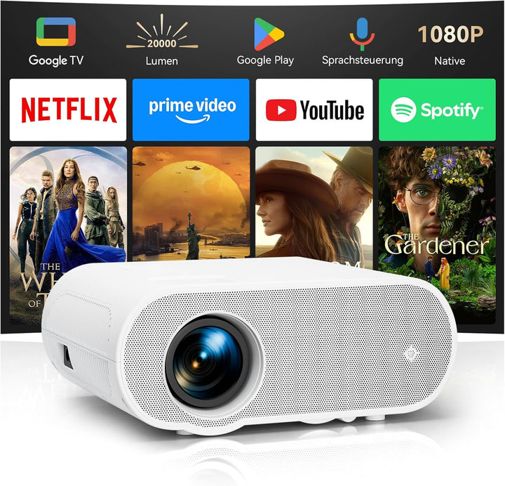 Beamer【Google TV/Netflix】 Beamer 4K mit Play Store, 20000 Lumen Mini Beamer Full HD 1080P, LED Beame