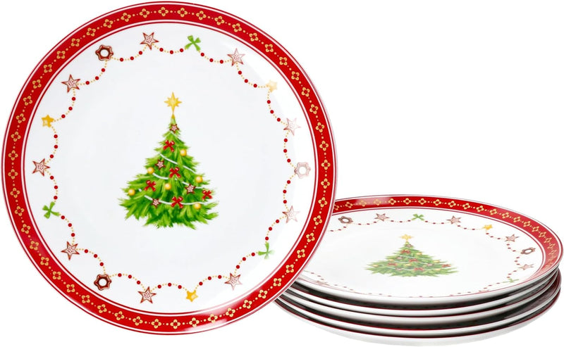 MamboCat Weihnachtstraum 6er Set Gebäckteller Ø26,8cm I grosse Porzellan-Speiseteller für 6 Personen