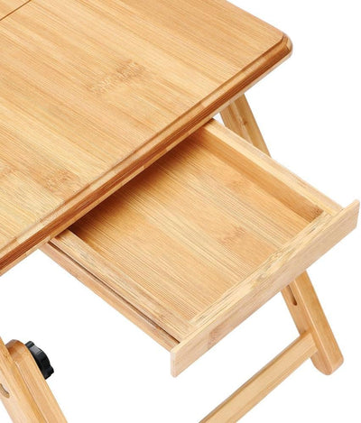 Casaria Laptoptisch Bambus Höhenverstellbar mit Schublade Belüftet Neigbar Faltbar Laptopständer Bet