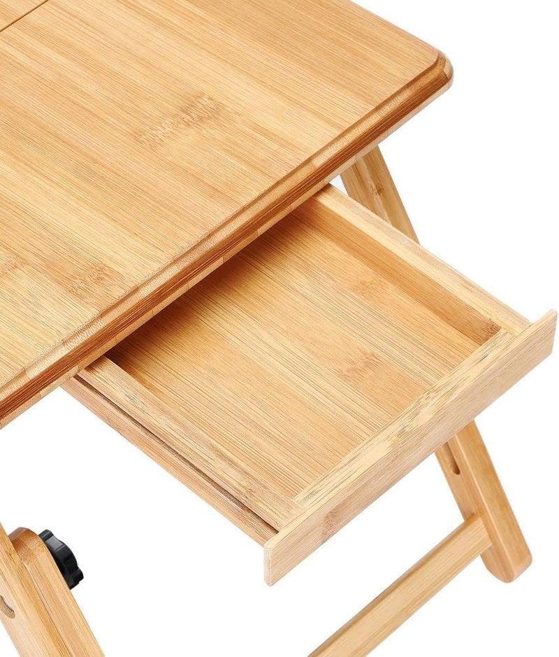 Casaria Laptoptisch Bambus Höhenverstellbar mit Schublade Belüftet Neigbar Faltbar Laptopständer Bet