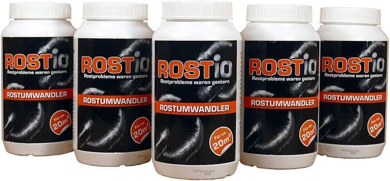 Rostio Rostumwandler & Grundierung | Hocheffektiver Rostkonverter mit Pinsel | 1 Liter (5 er Set), 5