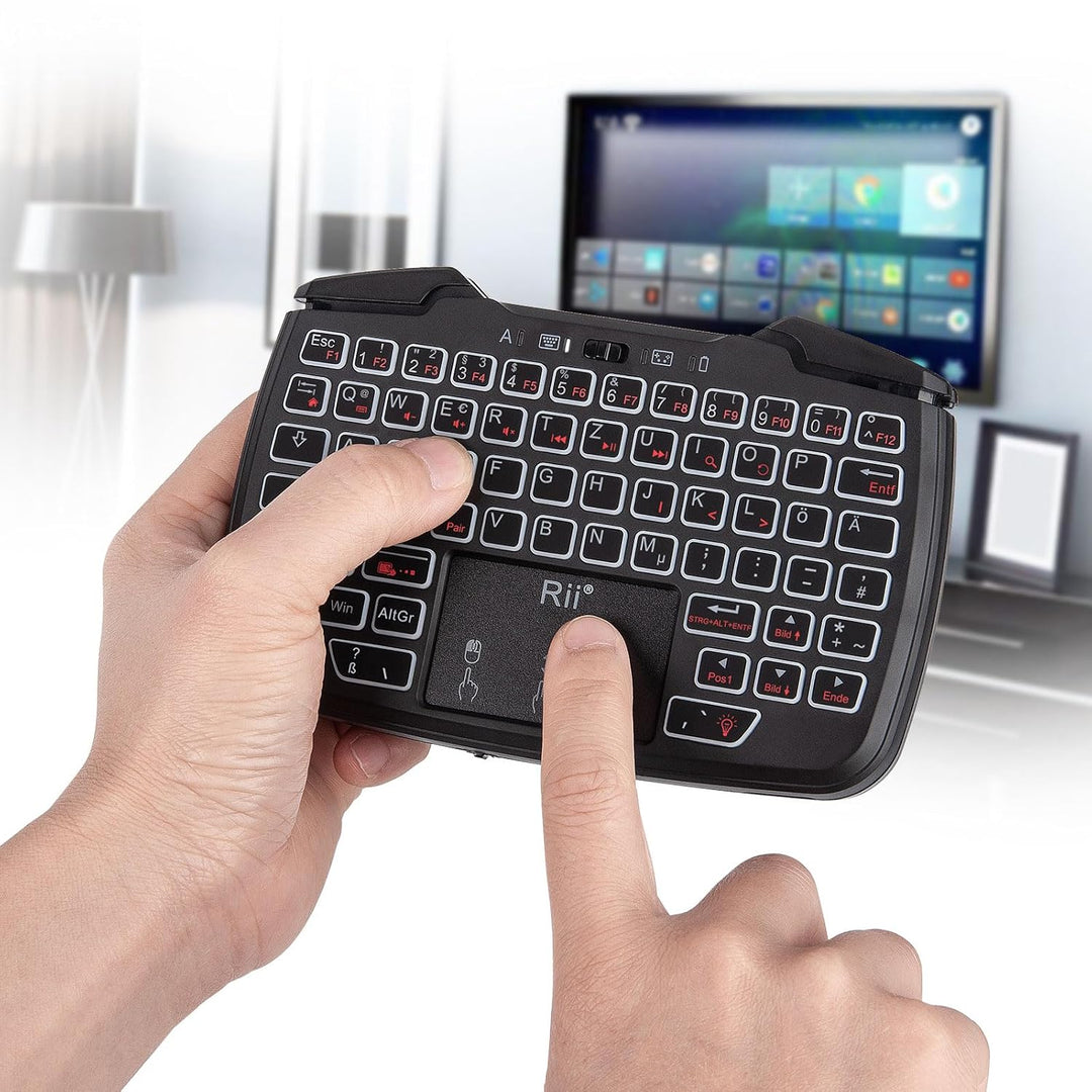 Rii Gaming Controller Wireless mit Tastatur mit Touchpad, 3-in-1-Funktionalität, 2,4GHz-Empfänger-An