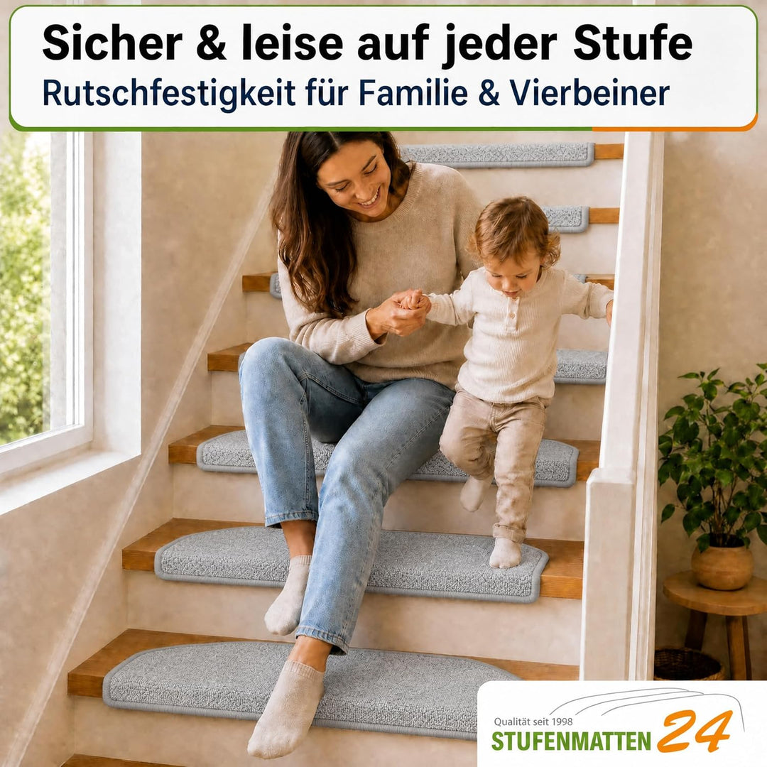 Kettelservice-Metzker Stufenmatten Treppen-Teppich Rambo 15er SparSet 17 Farben (-A-Hellgrau-)