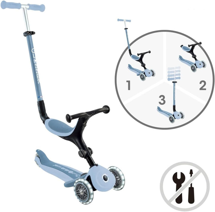 GLOBBER GO-UP Active Lights ECO 3in1 – Tretroller, Dreirad und Laufrad für Kinder – höhenverstellbar