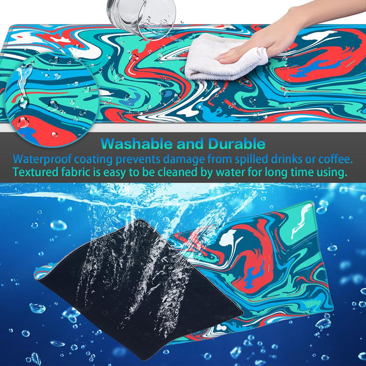 Gaming Mauspad XXL, Mousepad 900 x 400mm, Fluid Art Mauspad gross Vernähte Kanten WassXerdicht Anti-