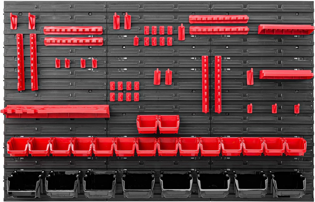 Lagersystem Werkstattregal | 117 x 78 cm | 24 stck. Box | Wandregal mit Werkzeughalterungen und Stap