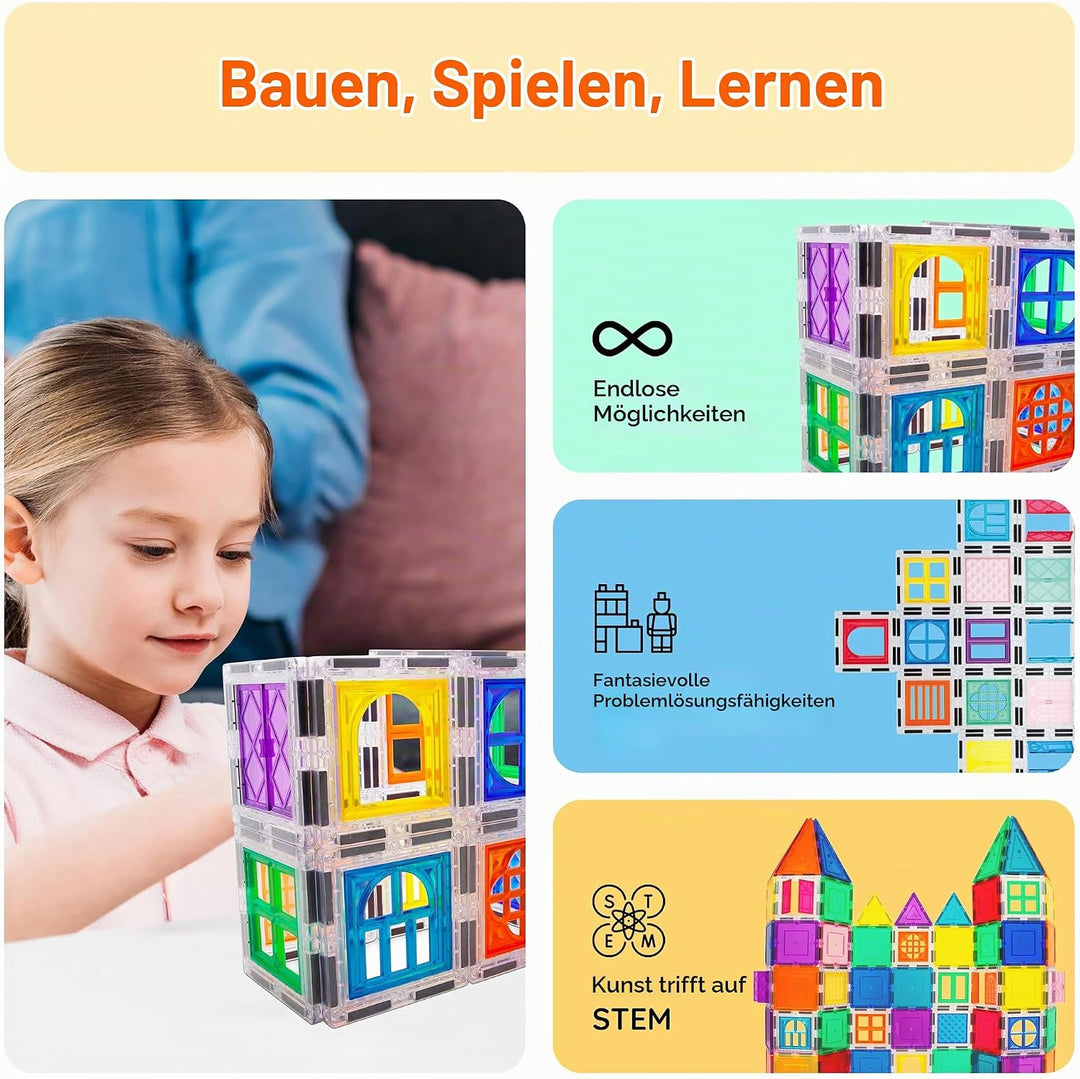PicassoTiles Magnetblöcke zum Anklemmen für Fenster und Türen, Magnetfliesen, Magnete, Bausteine, Ko