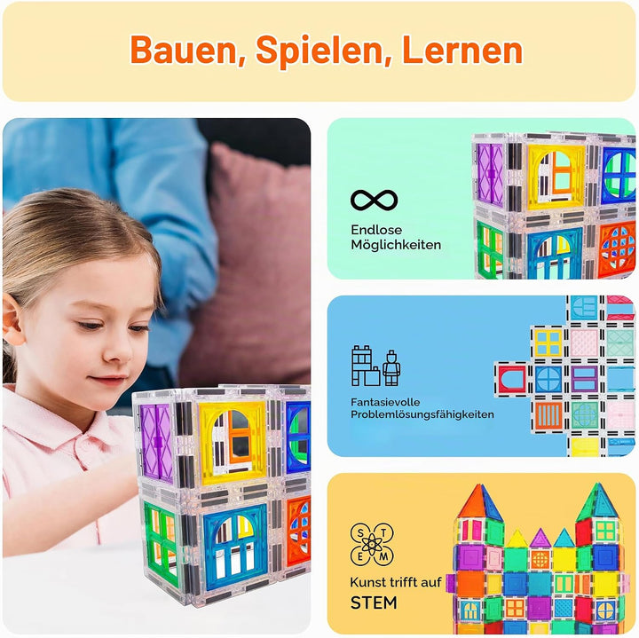 PicassoTiles Magnetblöcke zum Anklemmen für Fenster und Türen, Magnetfliesen, Magnete, Bausteine, Ko