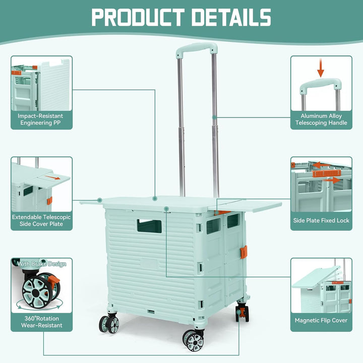 Zusammenklappbarer Mehrzweckwagen auf Rädern, arbeitssparender zusammenklappbarer Trolley mit magnet