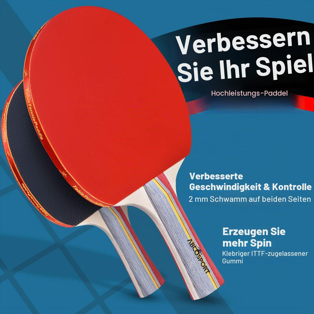 Abco Tech, Tischtennis-Set, 4 x erstklassige Schläger mit weichem Schaumgummibelag und 6 x Tischtenn