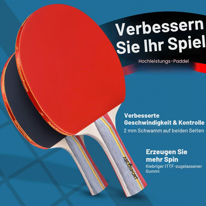 Abco Tech, Tischtennis-Set, 4 x erstklassige Schläger mit weichem Schaumgummibelag und 6 x Tischtenn