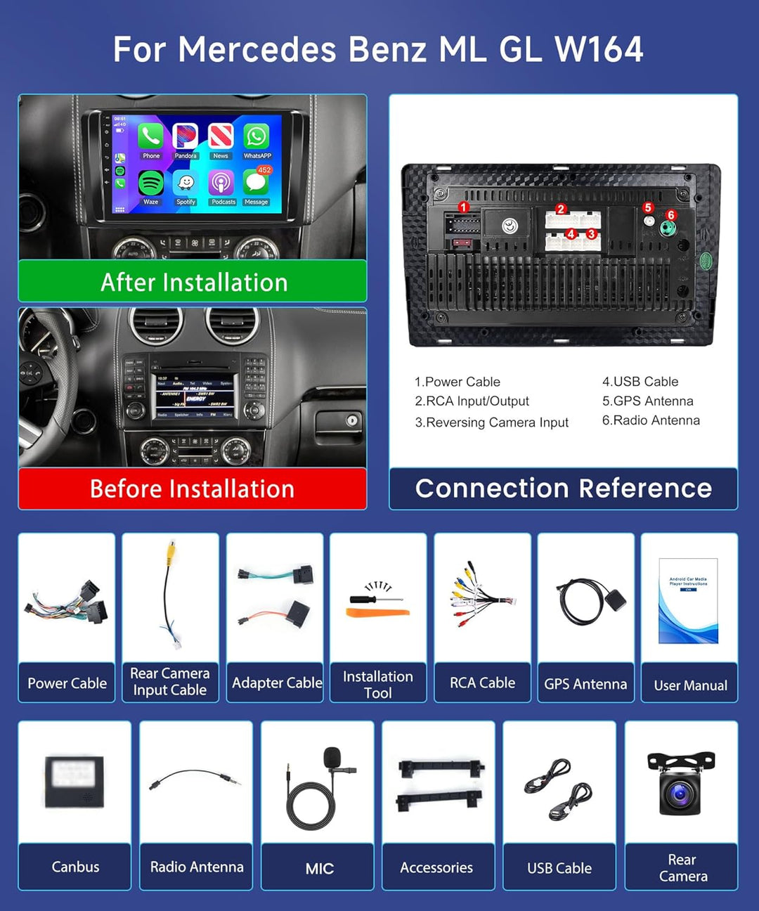 6G+128G 8 Core Wireless Carplay Android Autoradio 2 Din für Mercedes Benz ML GL W164 ML350 ML500 GL3