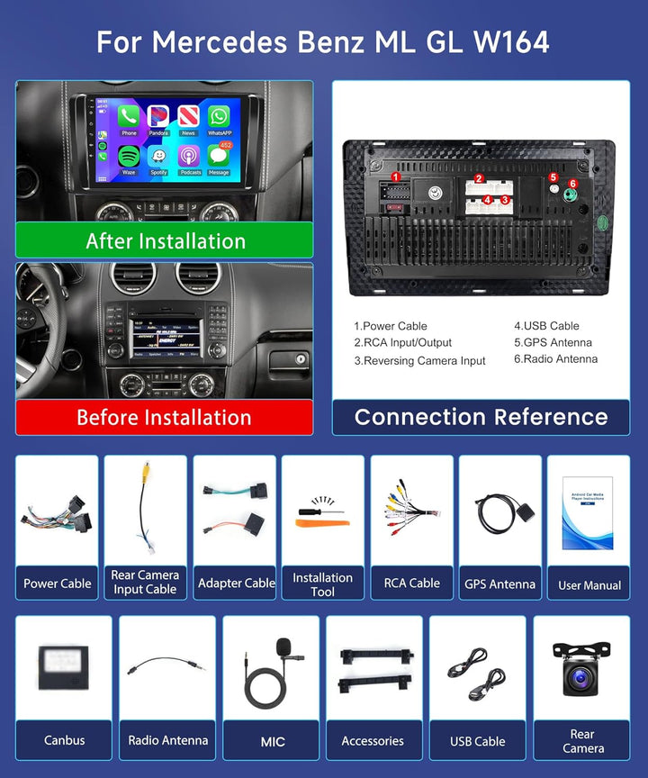 6G+128G 8 Core Wireless Carplay Android Autoradio 2 Din für Mercedes Benz ML GL W164 ML350 ML500 GL3