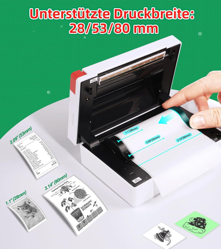 ORGBRO Mini Drucker für Smartphone, X3 Sticker Drucker Bluetooth mit 1 Rolle Aufkleber Papier, 300DP